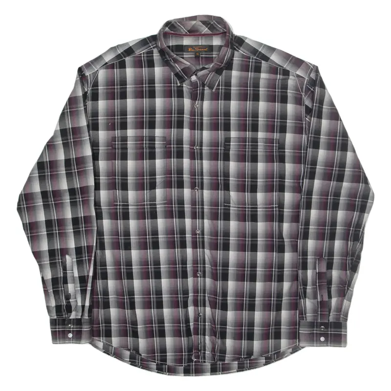 BEN SHERMAN Mens Shirt Purple Check Long Sleeve XL