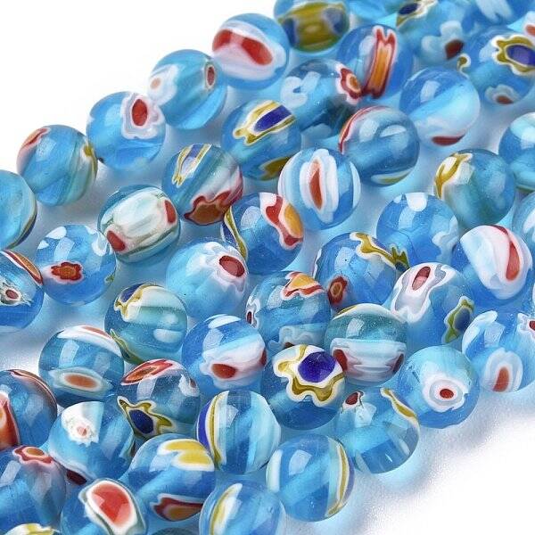 Round Millefiori Glass Beads Strands