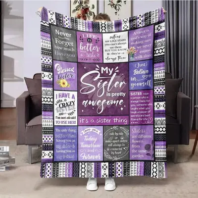 Letter Pattern Sister Themed Flannel Blanket, 1 Count Soft Comfortable Air-conditioned Room Throw, Warm Nap Blanket for Home ...