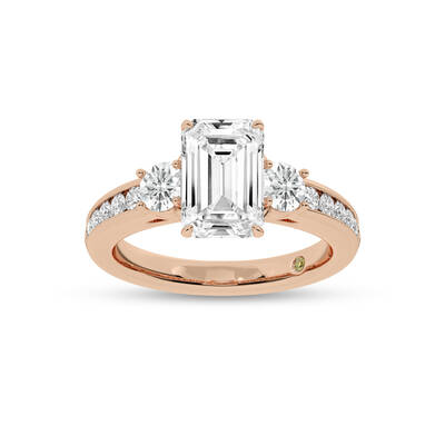Aura Channel Set Half Coverage Three Stone Emerald Cut Lab Grown Diamond Engagement Ring | 10K Rose Gold 2 1/4 CT. TW.