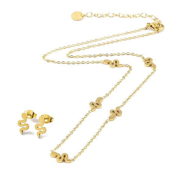 Ion Plating(IP) Snake 304 Stainless Steel Stud Earrings & Necklaces Sets for Women Men