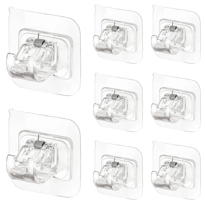 Clear Curtain Rod Bracket, 8 Counts/set Summer Self Adhesive Curtain Rod Hook, Curtain Accessories, Home Organizers for Bathr...