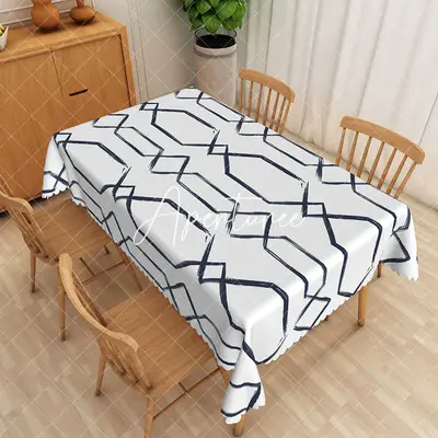 Aperturee Abstract Deep Blue Geometric Rectangle Tablecloth, 52 x 70 inch, 30.82 USD, rectangle tablecloths, ZJY04921-A