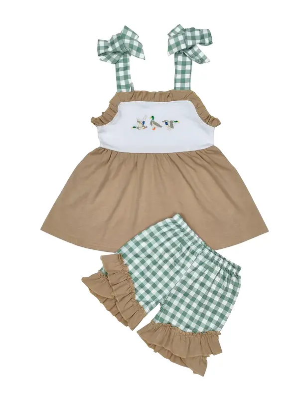 Duck Embroidery Plaid Girls Girls Set