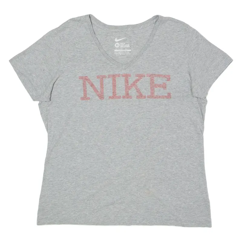 NIKE Slim Fit Womens T-Shirt Grey V-Neck XL
