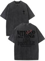 Men's vintage washed cotton T-shirt with the design 'With God all things are possible' from Matthew 26:41, loose fit short-sl...