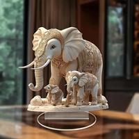 Elephant Family Design Acrylic Ornament, 1 Count Exquisite Elephant Figurine, Home Decor for Living Room Bedroom Office, Perf...