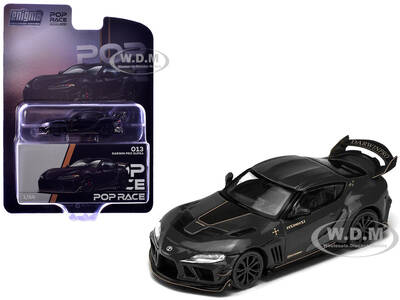 Toyota Supra DarwinPro Black with Gold Accents Enigma Exclusive Edition 1/64 Diecast Model Car by Pop Race