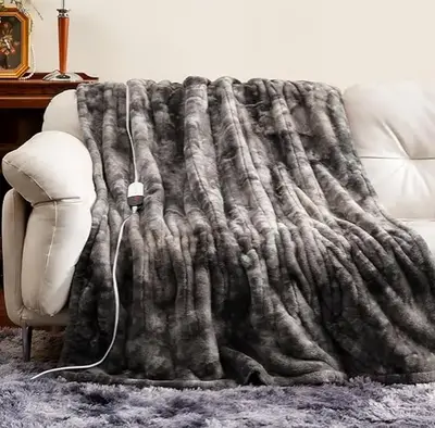 [Deals For You]1 count,Electric Heated Throw Faux Rabbit Fur Blanket with 6 Heating Levels & 4 Hours Auto Off, Fast Heating W...