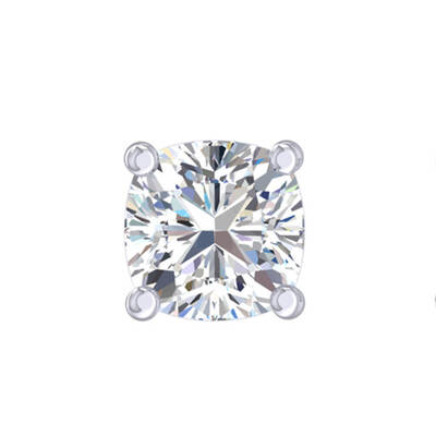 Certified Lab Grown Four Prong Cushion Cut Single Diamond Stud Earring | 14K White Gold 3/4 ct. tw.