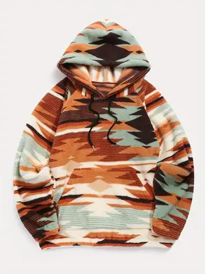 Women's Geometric Print Drawstring Fuzzy Graphic Hoodie, Casual Long Sleeve Pocket Hooded Top for Fall & Winter, Graphic Hood...