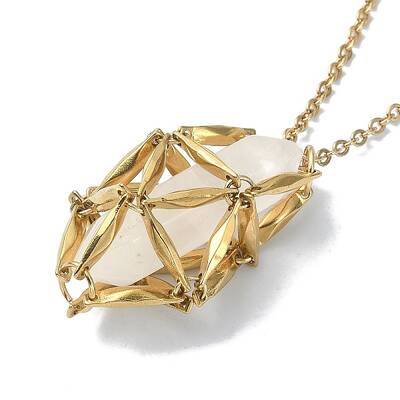 Ion Plating(IP) 304 Stainless Steel Braided Macrame Pouch Empty Stone Holder Necklace Making
