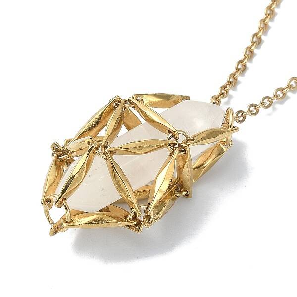 Ion Plating(IP) 304 Stainless Steel Braided Macrame Pouch Empty Stone Holder Necklace Making