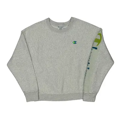 Reverse Weave Champion Spellout Sweatshirt - Large Grey Cotton Blend