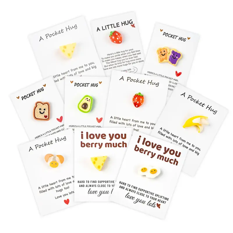 【Birthday Gift】Cute Food Design Pocket Hug Card, DIY Emotional Support Greeting Card, 40/30/20/10/6/1 Counts/set Encourag...