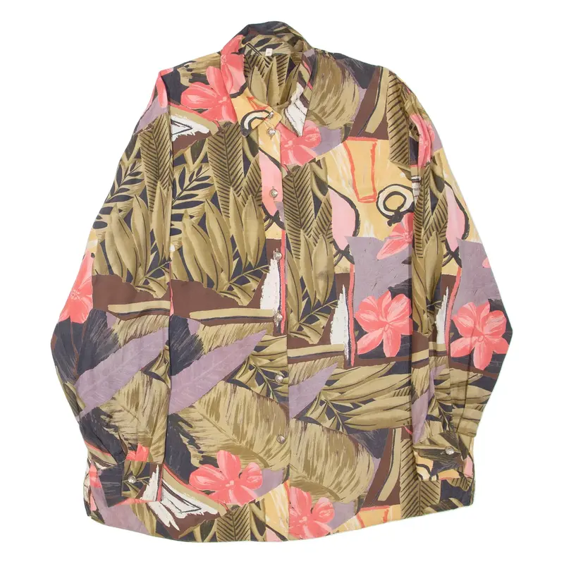 Womens Printed Shirt Black Collared Long Sleeve Crazy Pattern 2XL