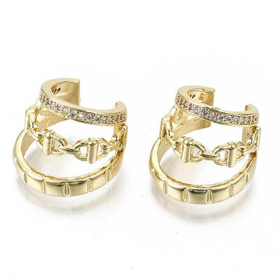 Brass Micro Pave Clear Cubic Zirconia Cuff Earrings