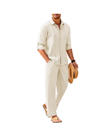 COOFANDY Men's 2 Piece Sets Casual Long Sleeve Button Down Cuban Shirt and Loose Pants Set Beach Vacation Outfits Menswear So...