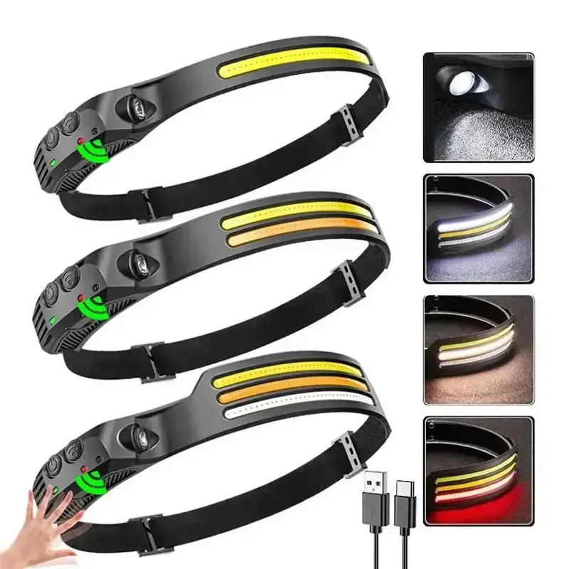 USB Rechargeable Waterproof LED Headlight, 1 Set 230 Degree Wide Beam Headlight, Waterproof Motion Sensor Headlight, Portable...