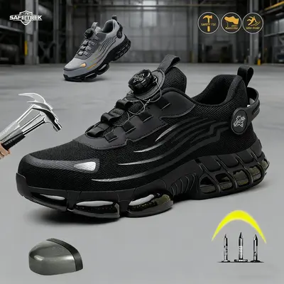 SAFETREK Men's Steel Toe Safety Shoes, All-Season Work Sneakers, Non-Slip, Rotating Buckle. Features anti-puncture EVA sole a...