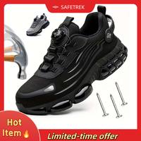 SAFETREK Men's Steel Toe Safety Shoes, Breathable Work Sneakers, Non-Slip, Rotating Buckle, comfortable for allseasons Black ...