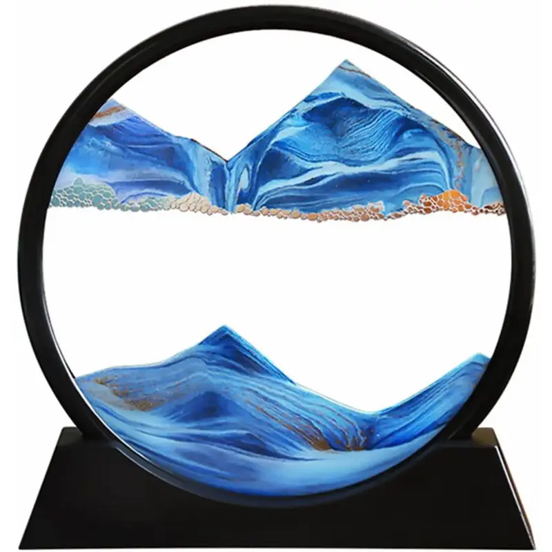 Moving Sand Art Picture Quicksand Painting Round Glass Sandscapes 3D Deep Sea Art 7 inch for Living Room Decoration & Office ...