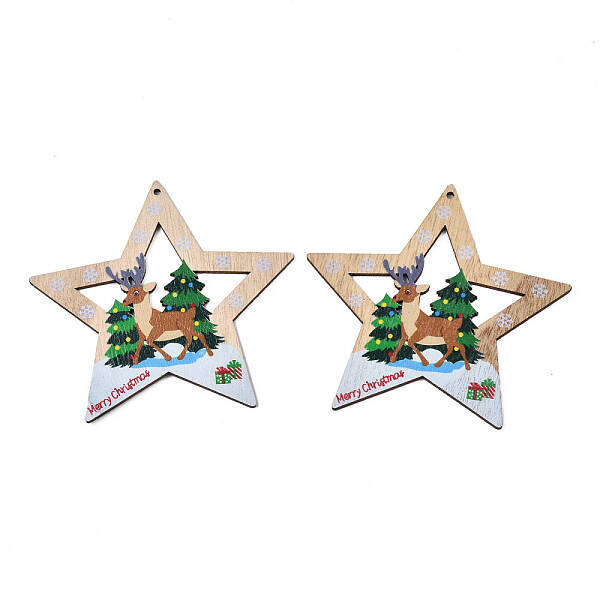 Christmas Theme Single-Sided Printed Wood Big Pendants