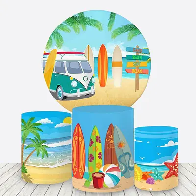 Aperturee Hawaii Seaside Palm Tree Summer Round Backdrop Kit | Circle Party Backdrop | Circle Backdrops For Birthday | Circle...