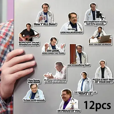 Dr. Nowzaradan Fridge Magnet, 12pcs/set Funny Doctor Pattern Magnetic Fridge Sticker, Decorative Sticker for Home Kitchen Off...