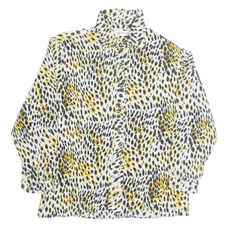 HENGDA Womens Printed Shirt White Collared Long Sleeve Viscose Animal Print L