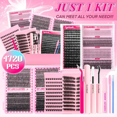 1720PCS Lash Cluster Extensions Gift Set | 30D 40D 60D 80D Natural Full Set + 100D Extra Volume | Soft & Lightweight | With G...