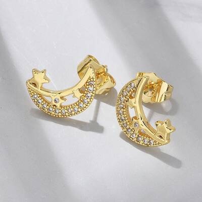 Brass Micro Pave Clear Cubic Zirconia Stud Earrings