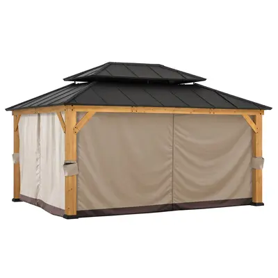 SUNJOY Replacement Privacy Curtain for Outdoor 12 ft. x 16 ft. Hard Top Gazebo - Brown
