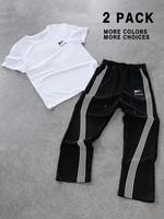 Two-Piece Set Men's Letter Print Drop Shoulder Tee & Tracksuit Pants, Regular Fit Casual Fashion Cozy Round Neck Short Sleeve...