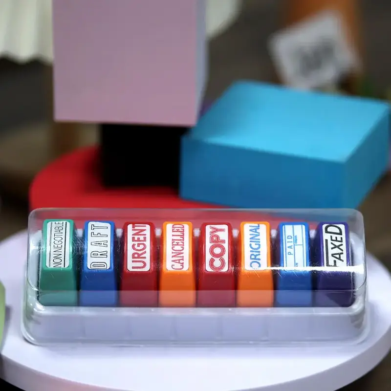 Portable Colorful Stamp Set, 8 Counts/set Mixed Color Automatic Ink Refill Stamp, Office Stationery for Scanning Fax