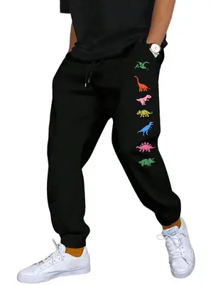 Men's Dinosaur Print Pocket Drawstring Waist Sweatpants, Summer Outfits, Regular Fit Casual Soft Streetwear Jogger Pants for ...