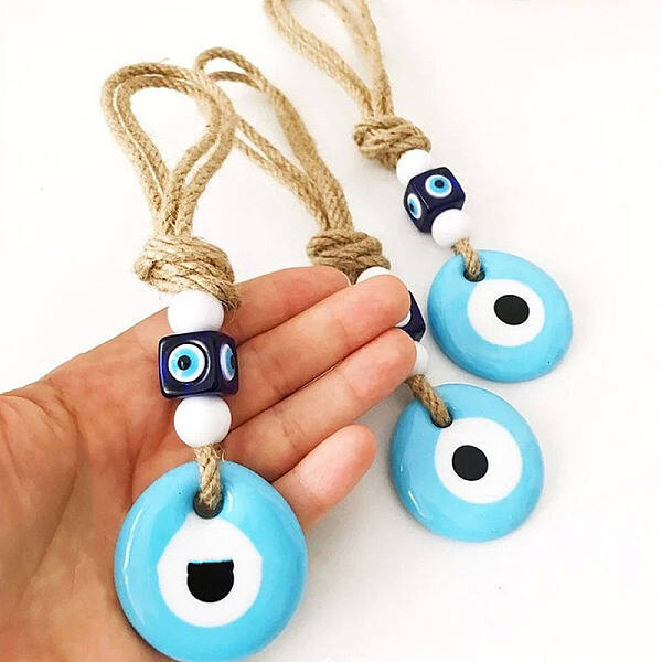 Flat Round with Evil Eye Glass Pendant Decorations