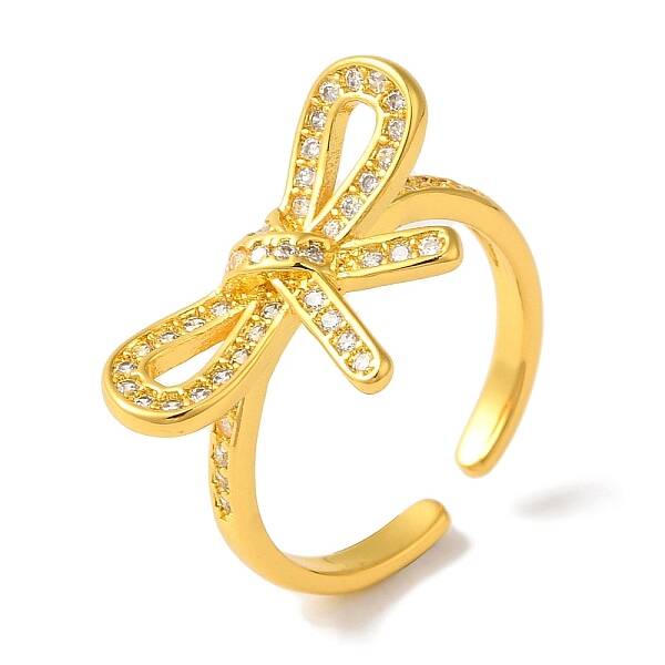Bowknot Brass Micro Pave Clear Cubic Zirconia Open Cuff Rings for Women