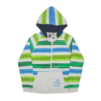 DESIGUAL Say Something Nice Striped Hoodie Green Full Zip Girls 13-14Y