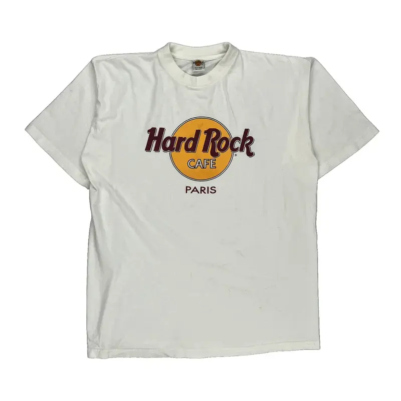 Paris Hard Rock Cafe Graphic T-Shirt - Large White Cotton