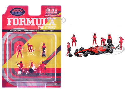 Formula Pit Crew  Team Red 6 piece Diecast Figure Set (6 Figures) Limited Edition for 1/64 Scale Models by American Diorama