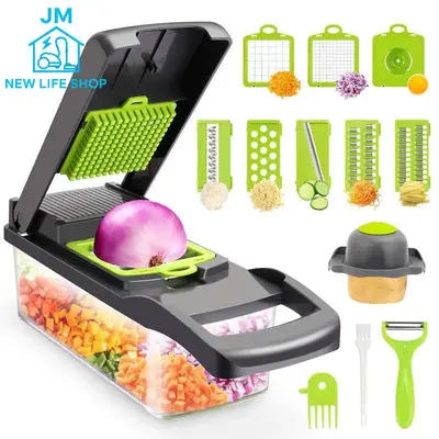 Vegetable Chopper, 16-in-1 Multi-Function Food Chopper with Multiple Chopping Methods, 16-in-1 Onion Cutter with 8 Replaceabl...