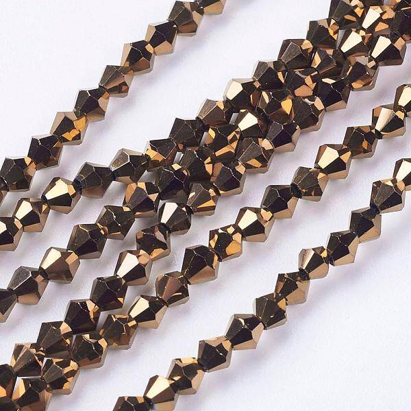 1 Strand Faceted Bicone Full Copper Plated Glass Beads Strands