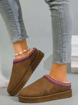 Women's Solid Color Fluffy Lined Slippers, 2024 New Style Casual Soft Comfortable Home Slippers, Warm Slippers for Indoor & O...