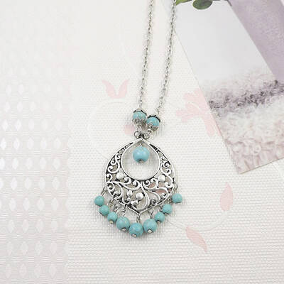 Yunnan Ethnic Style Miao Silver Pave Turquoise Pendant Necklaces Tibetan Nepalese Jewelry