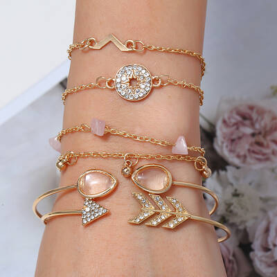 6Pcs 6 Styles Iron Alloy Link Bracelets Set for Women