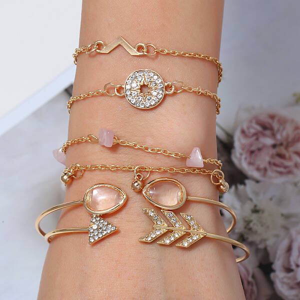 6Pcs 6 Styles Iron Alloy Link Bracelets Set for Women