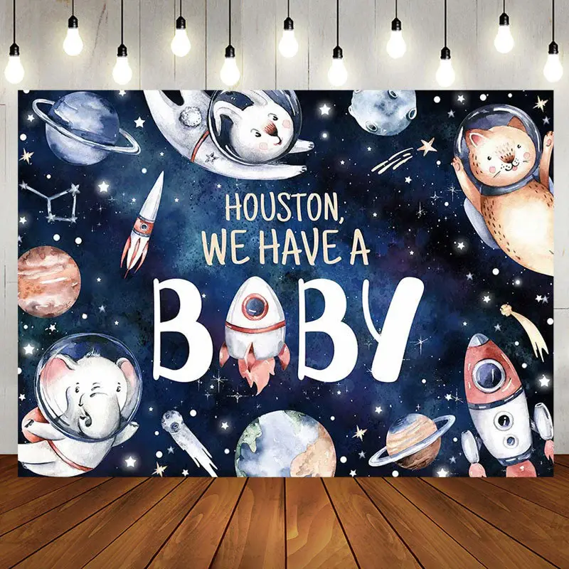 Outer Space Planet Animals Baby Shower Backdrop - Aperturee