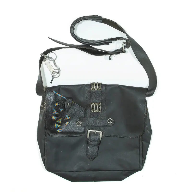 PIEIA GUIDI Messenger Bag Black Canvas Womens