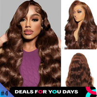 #4 Chocolate Brown 13x6 Hd Lace Lace Front Wig Human Hair Pre Plucked  Body Wave Frontal Wigs Human Hair 4# Brown Colored Wig...